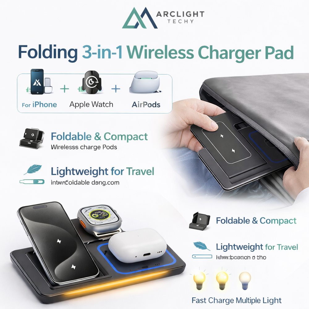 Foldable Wireless Charger Stand for iPhone, Apple Watch & AirPods