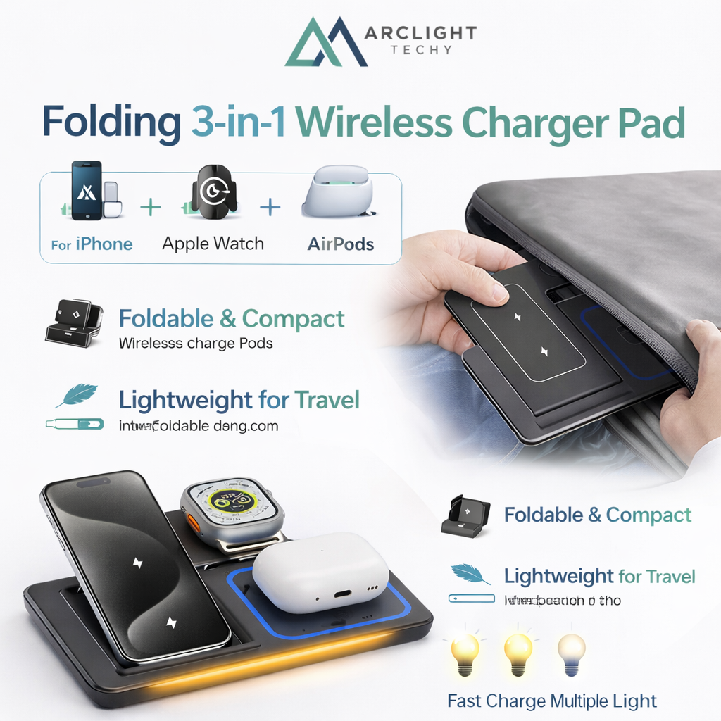 Foldable Wireless Charger Stand for iPhone, Apple Watch & AirPods
