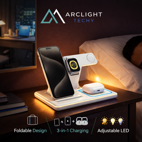 Foldable Wireless Charger Stand for iPhone, Apple Watch & AirPods
