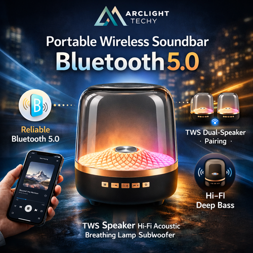 Portable Wireless Soundbar – Bluetooth 5.0 Hi-Fi Speaker with RGB Light