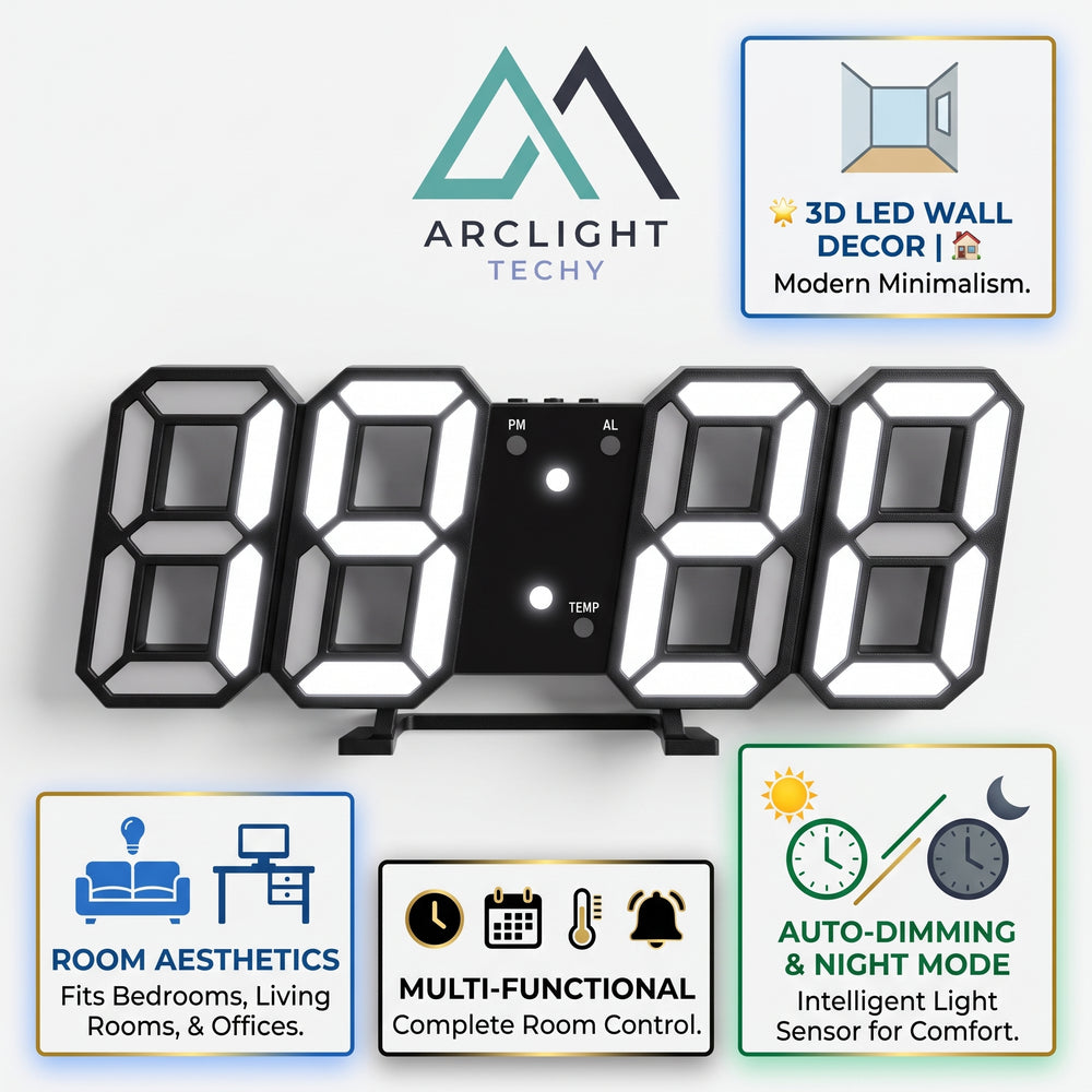 3D LED Digital Clock Wall Decoration Glow Night Mode