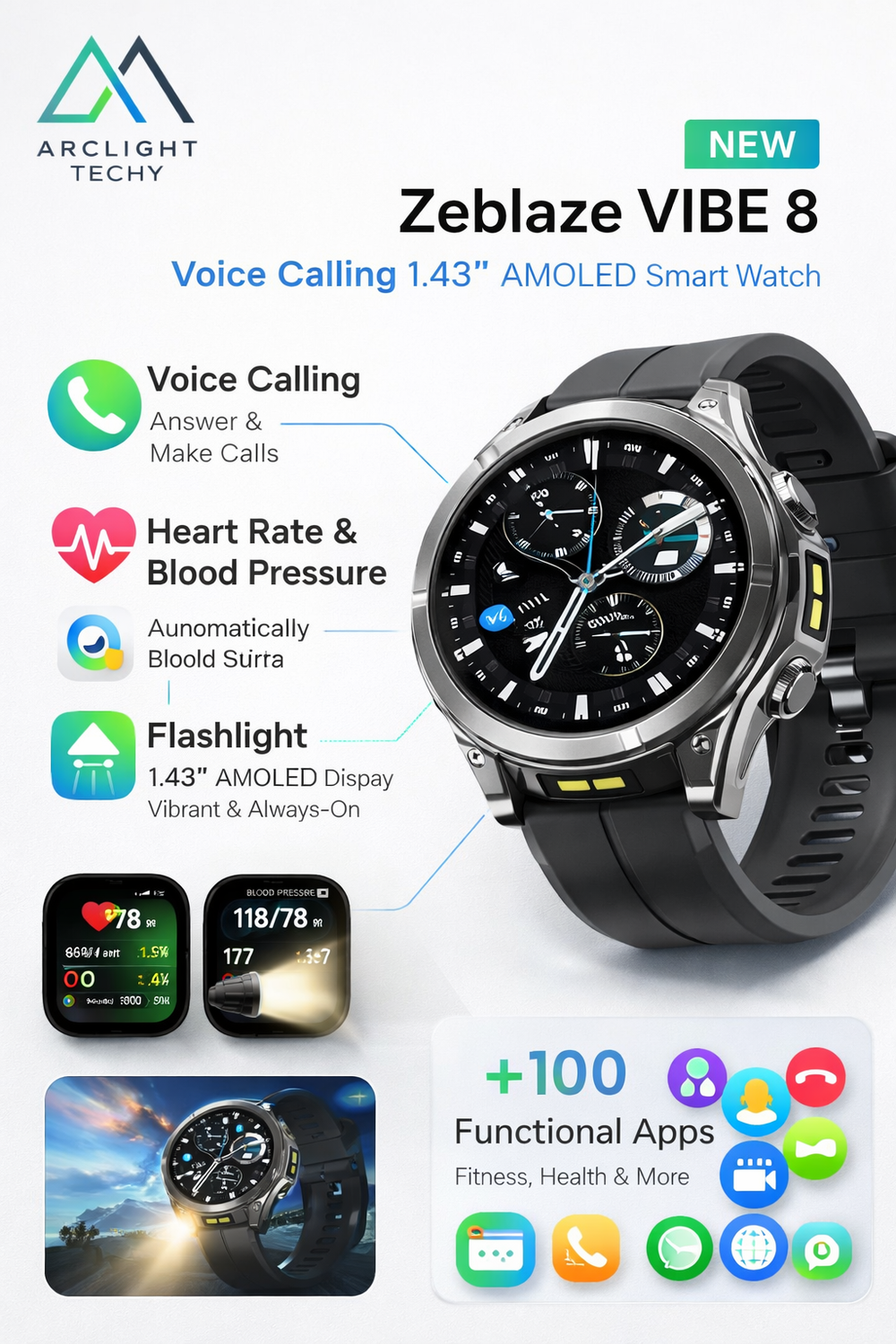 NEW Zeblaze VIBE 8 Voice Calling 1.43" AMOLED Display Smart Watch