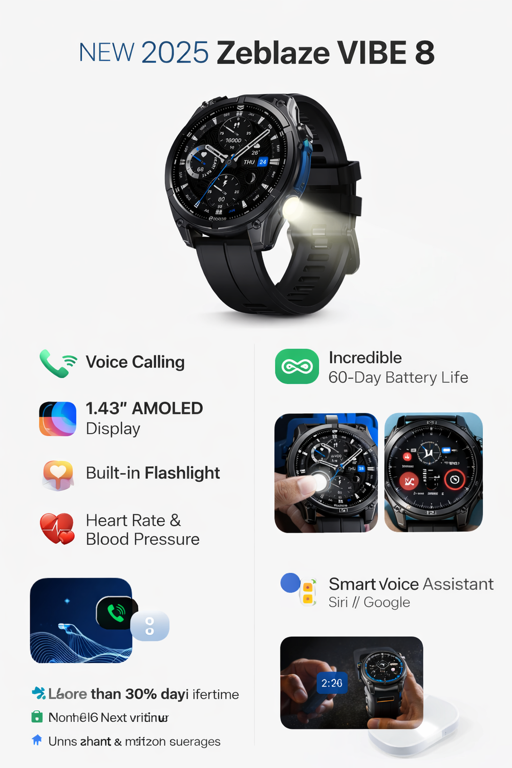 NEW Zeblaze VIBE 8 Voice Calling 1.43" AMOLED Display Smart Watch