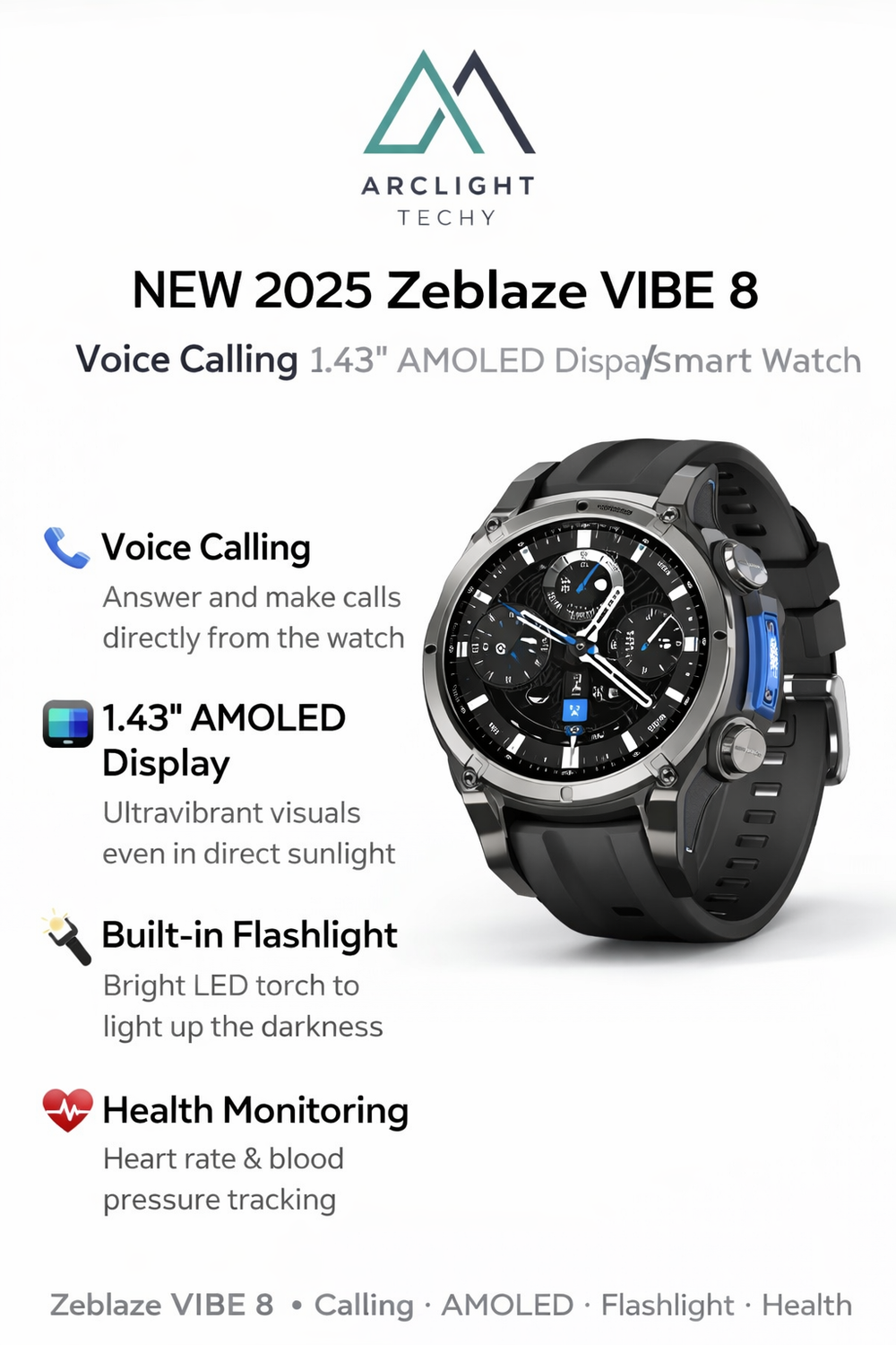 NEW Zeblaze VIBE 8 Voice Calling 1.43" AMOLED Display Smart Watch
