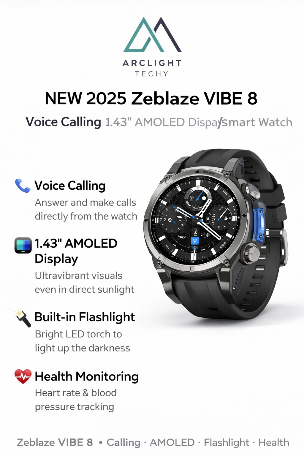 NEW Zeblaze VIBE 8 Voice Calling 1.43" AMOLED Display Smart Watch