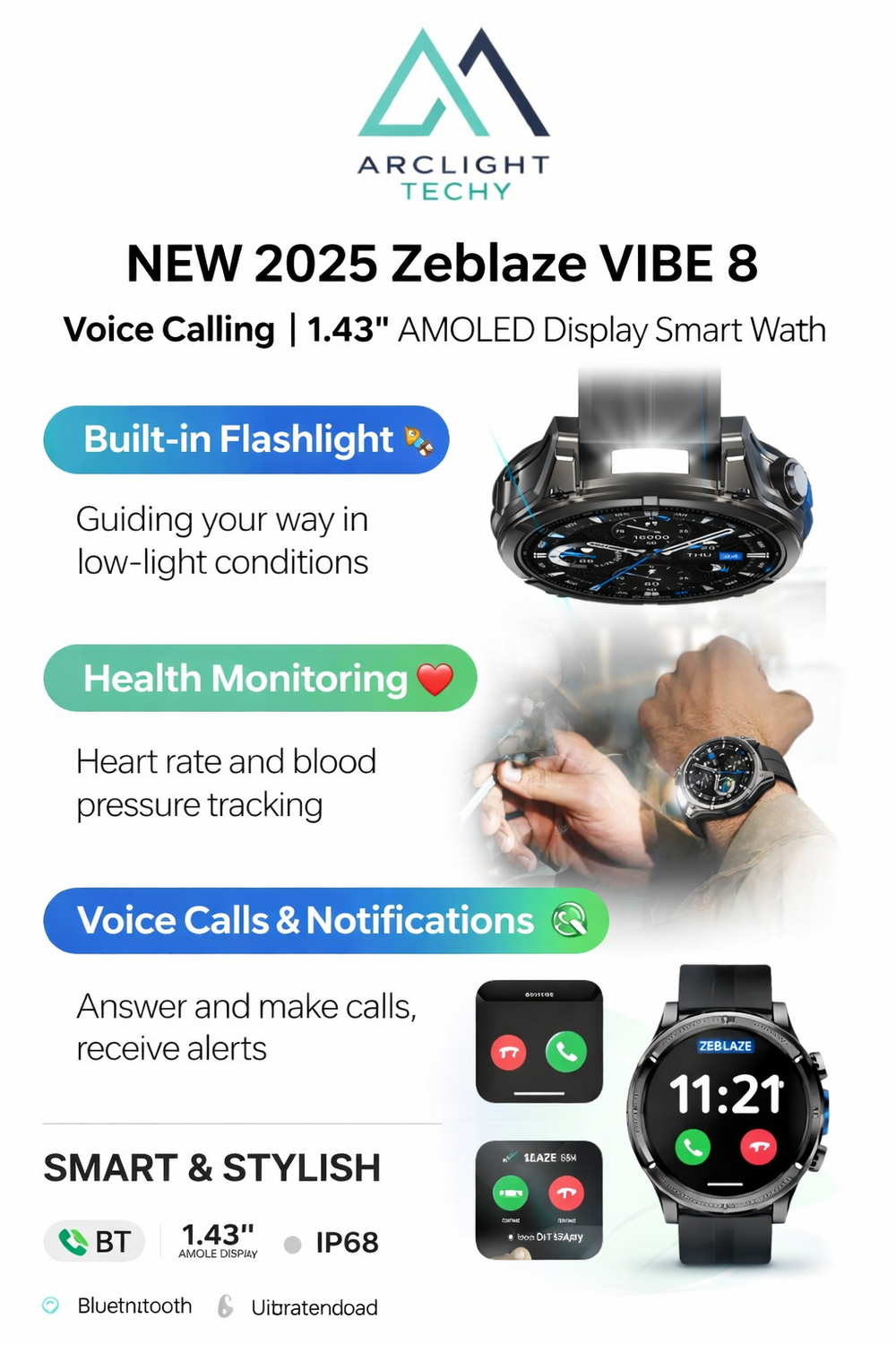 NEW Zeblaze VIBE 8 Voice Calling 1.43" AMOLED Display Smart Watch