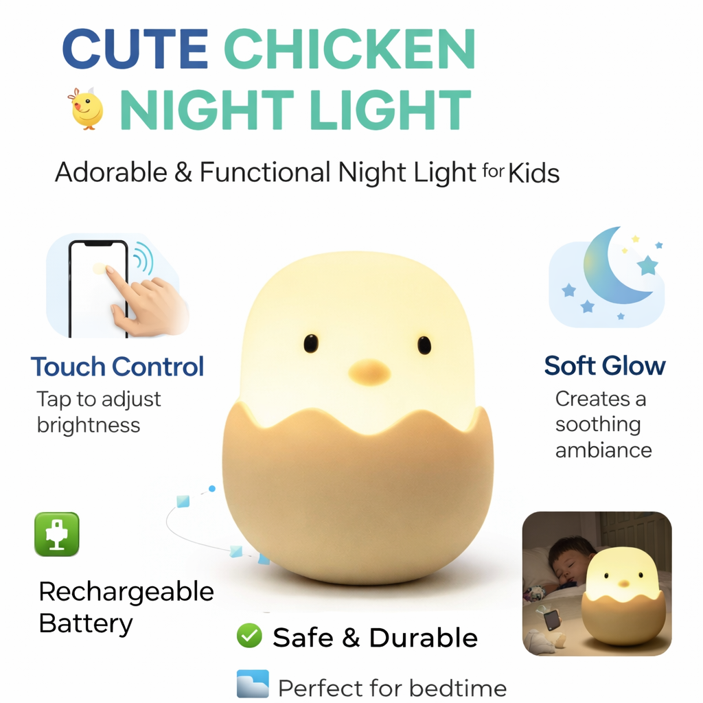 Cute  LED Creative Silicone Eggshell Chicken Night Light