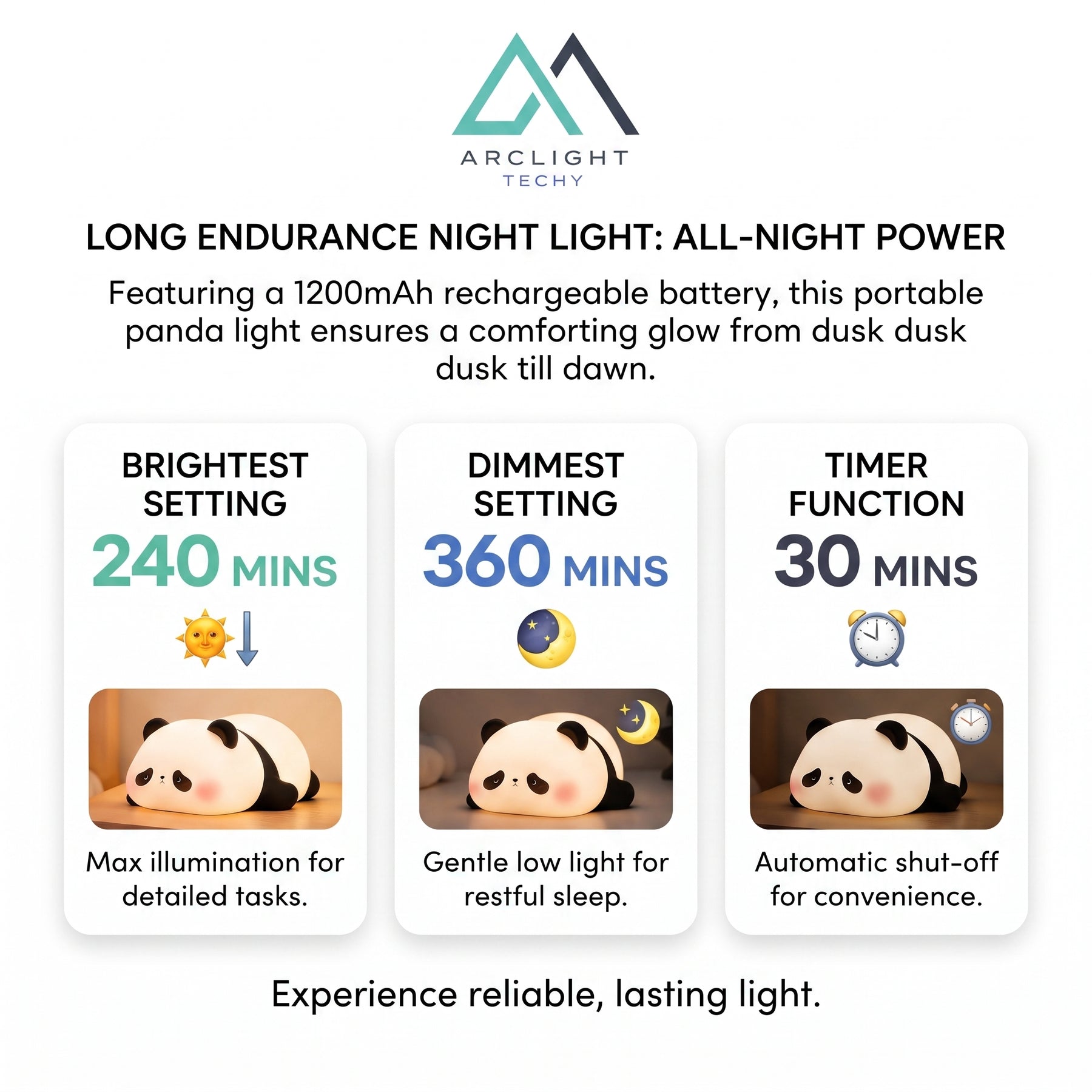 Panda Night Light, Rechargeable with Timer