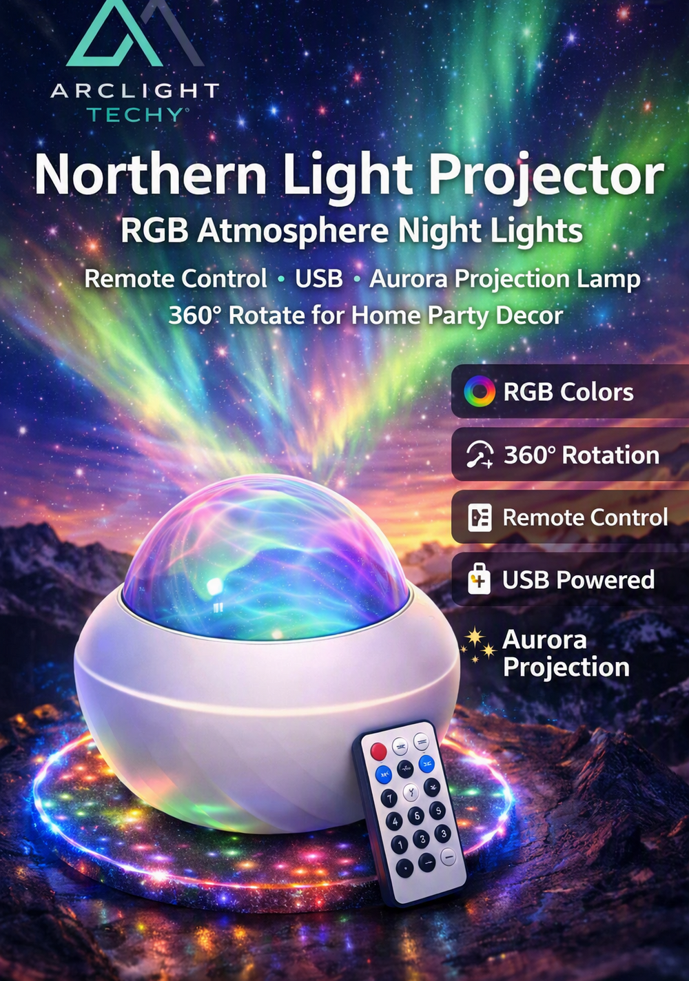 Northern Light Projector RGB Atmospherfor Home Party Decor