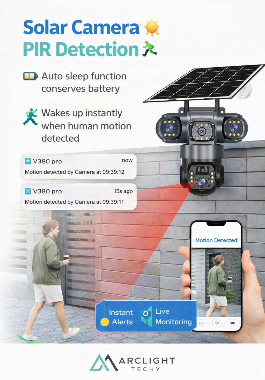 V380 Solar WiFi Security Camera