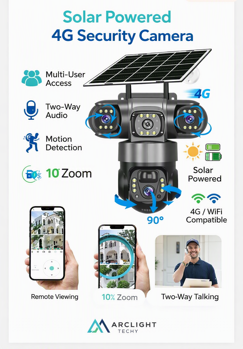 V380 Solar WiFi Security Camera