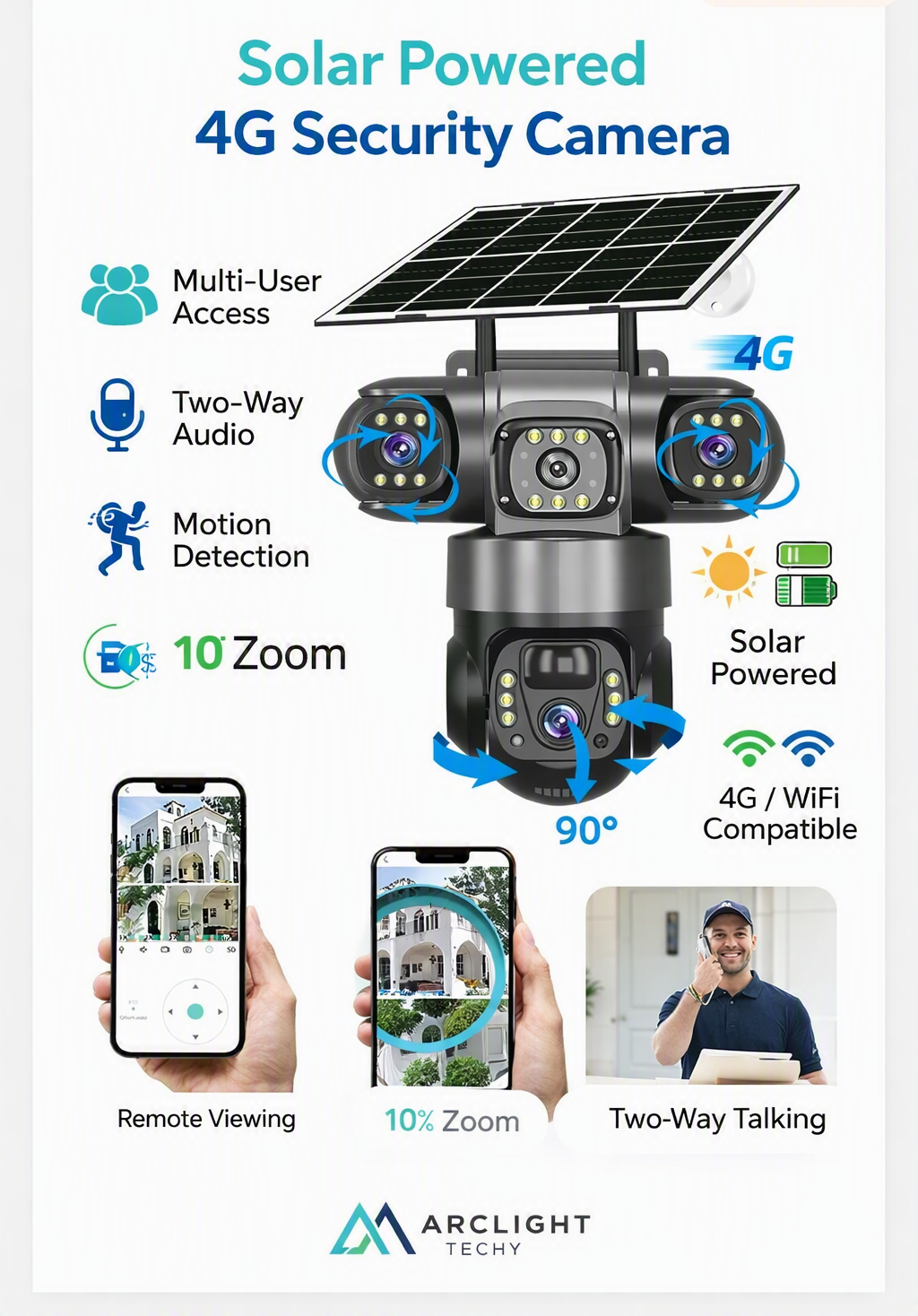 V380 Solar WiFi Security Camera