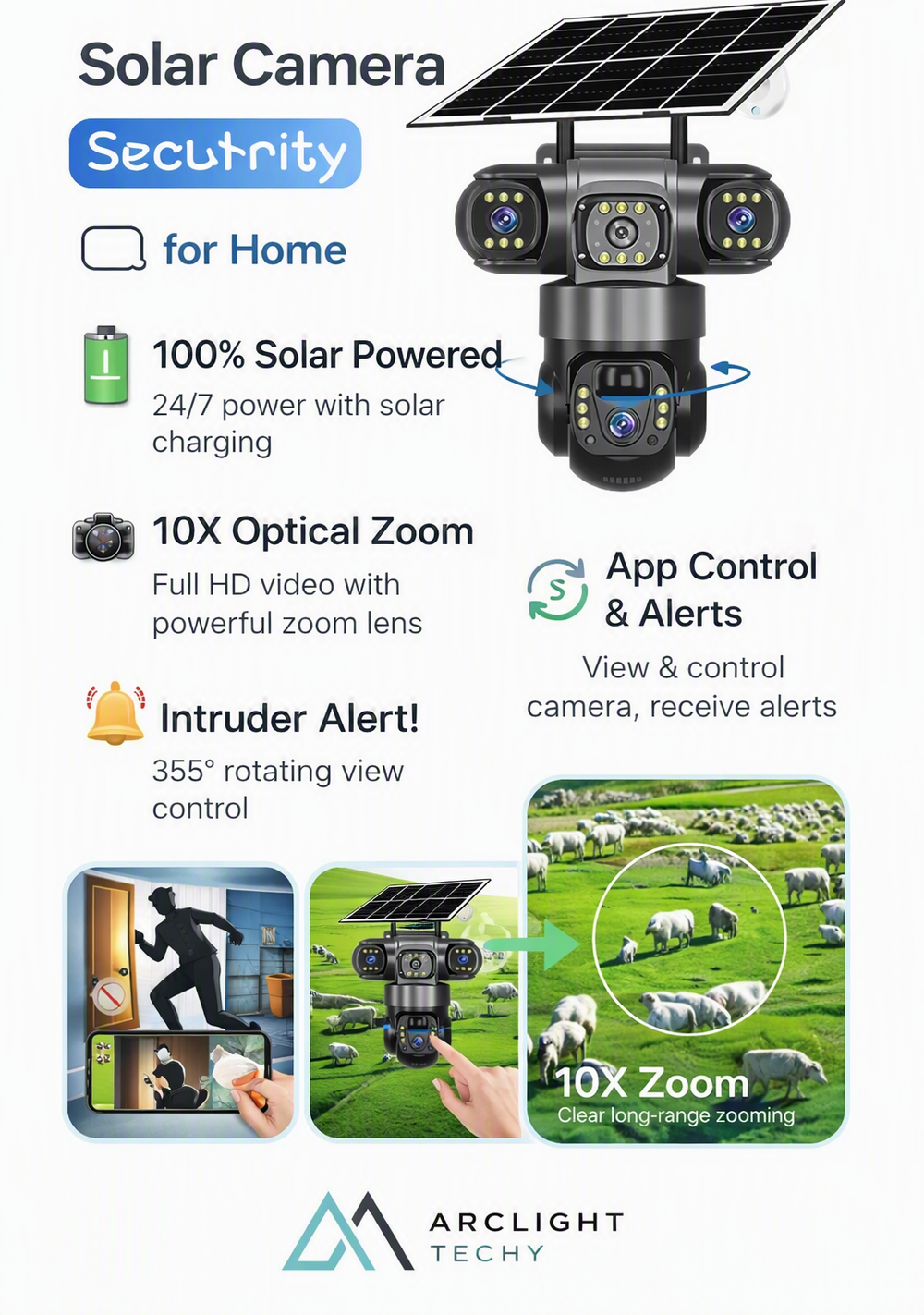 V380 Solar WiFi Security Camera