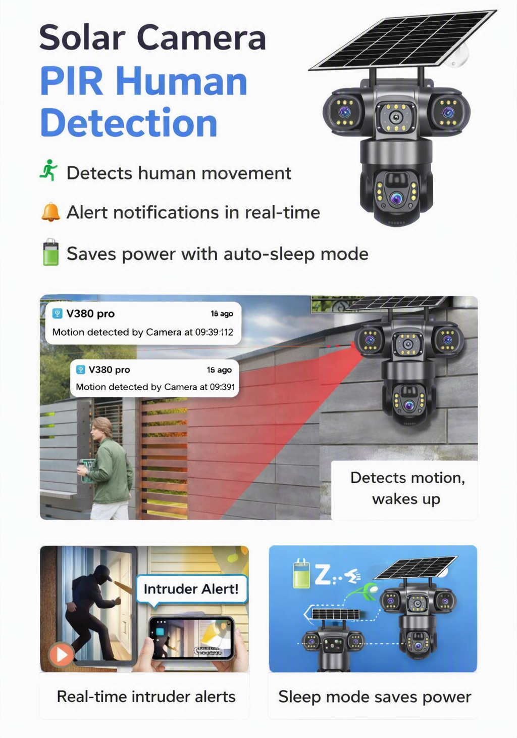 V380 Solar WiFi Security Camera