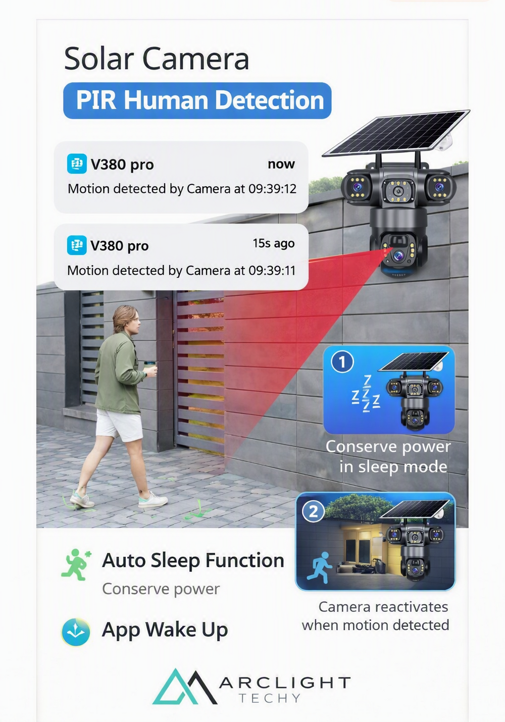 V380 Solar WiFi Security Camera