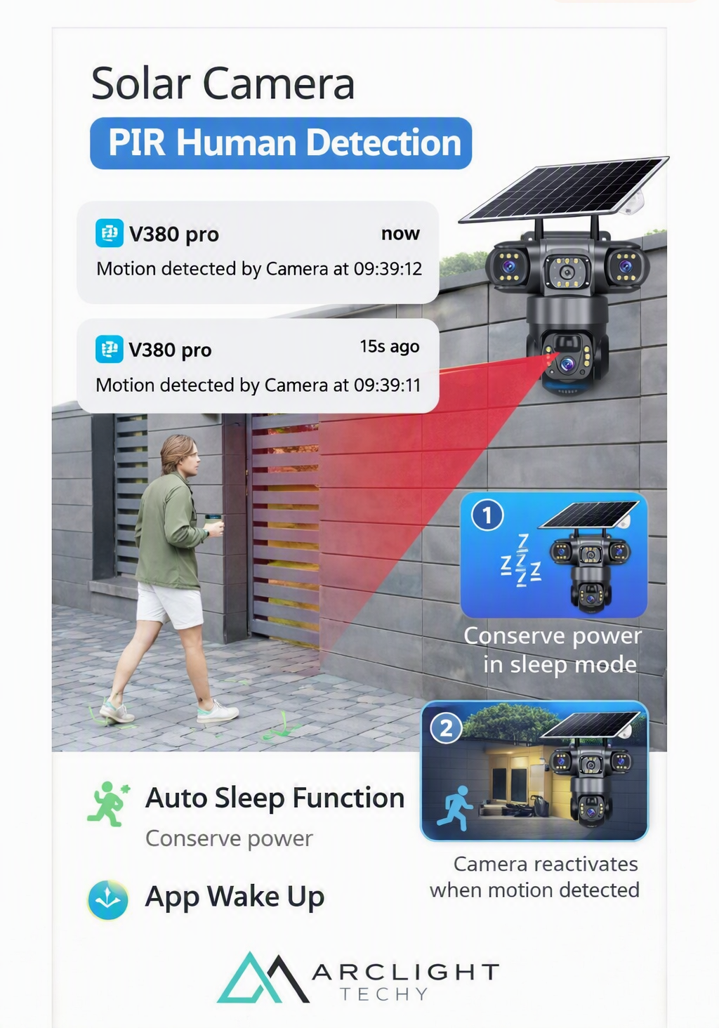 V380 Solar WiFi Security Camera