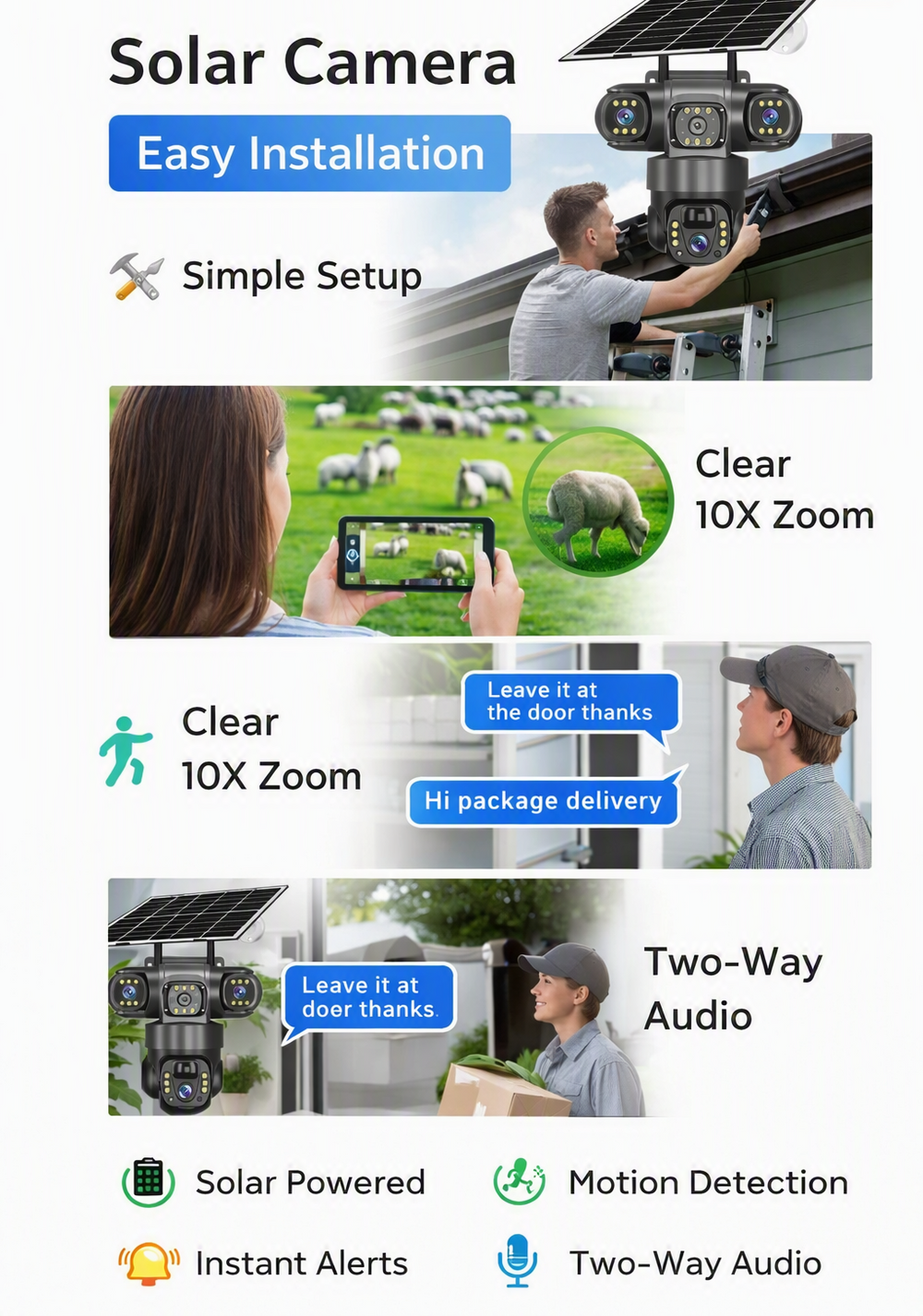 V380 Solar WiFi Security Camera