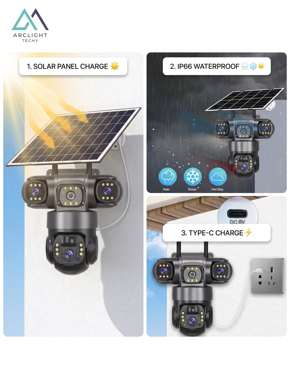 V380 Solar WiFi Security Camera