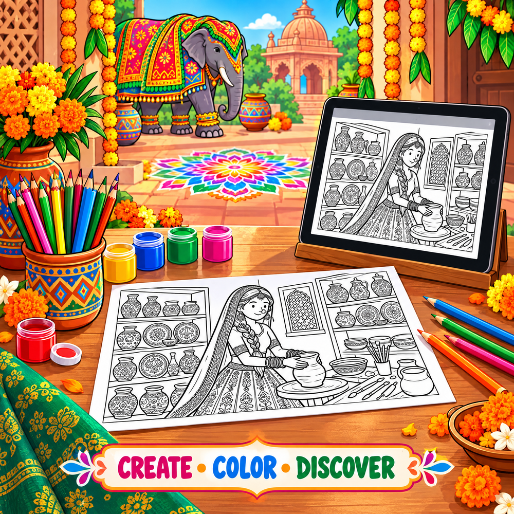 Dreamy India Journey 100 Pages Coloring Book  Printable PDF