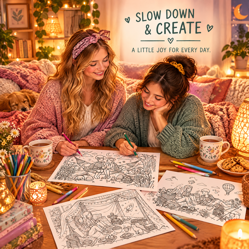 Dreamy Best Friends Printable Coloring Book – 50+ Cozy Coloring Page
