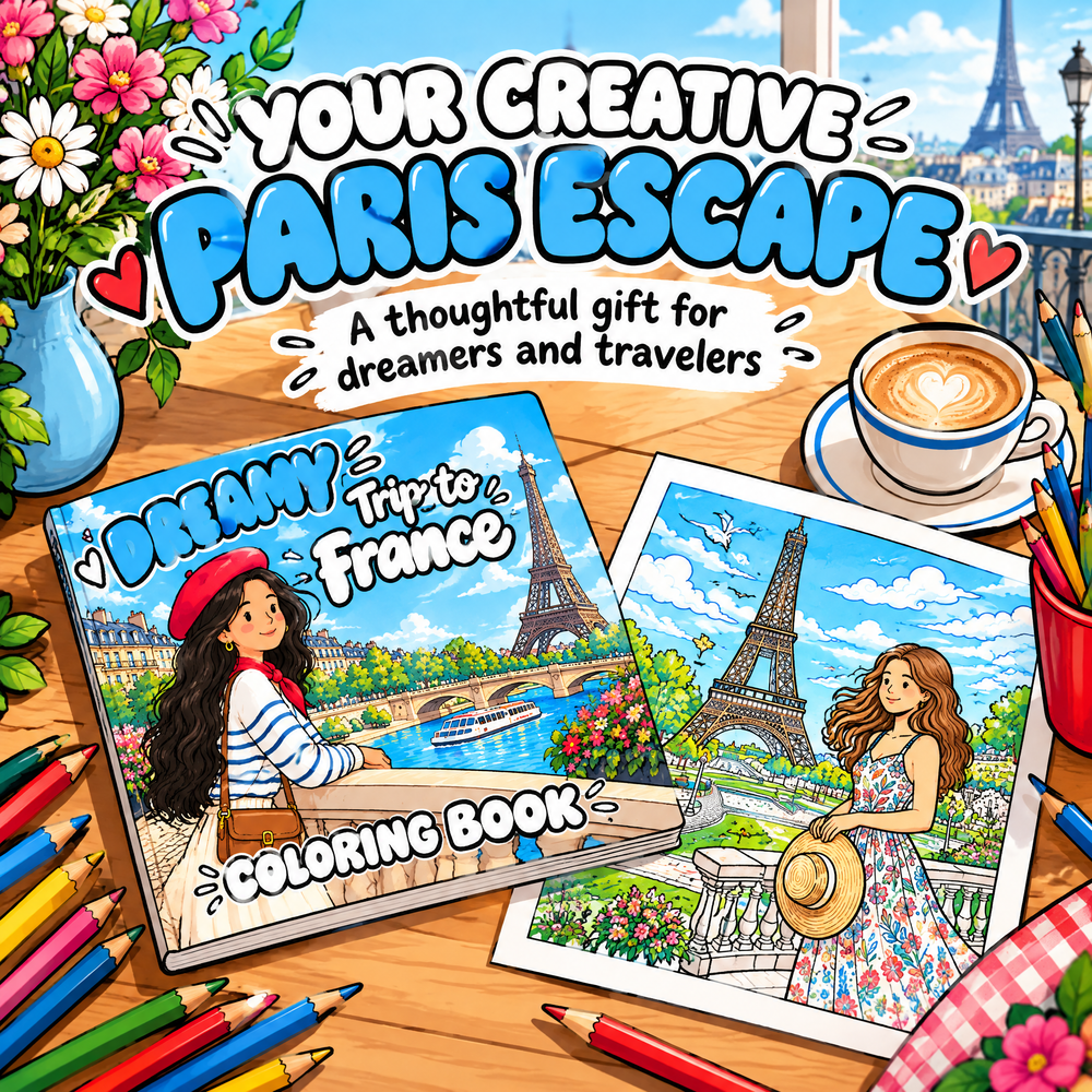 Dreamy Trip to France: Paris Coloring Book for Kids &amp; Teens | 50+ Pages