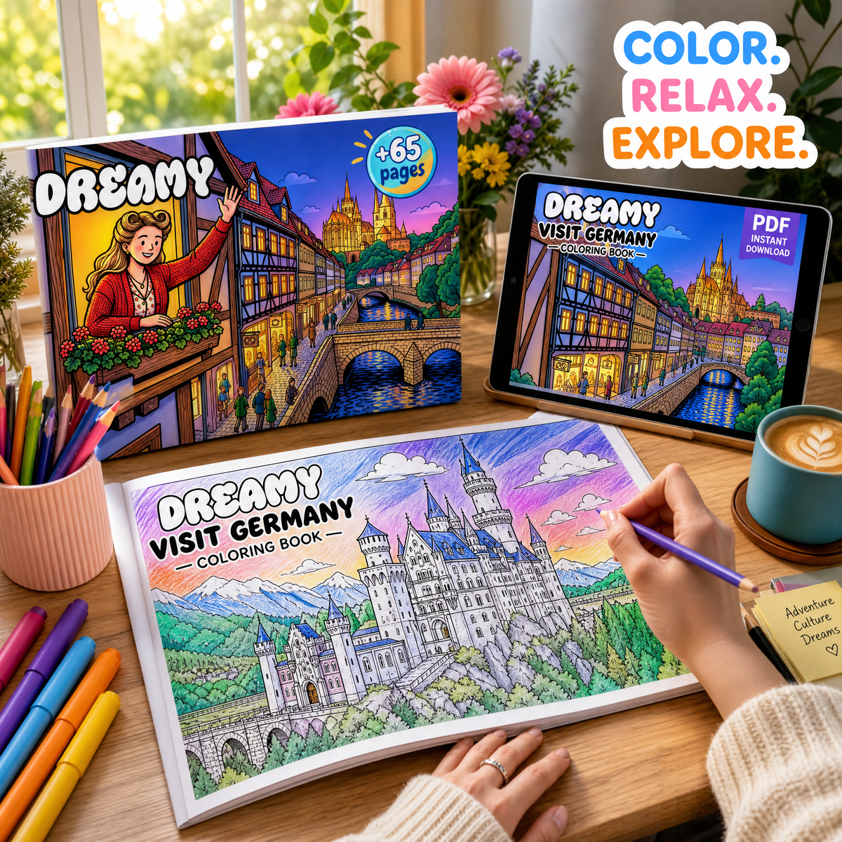 Dreamy Visit Germany: A Cozy Coloring Book for Adults &amp; Kids