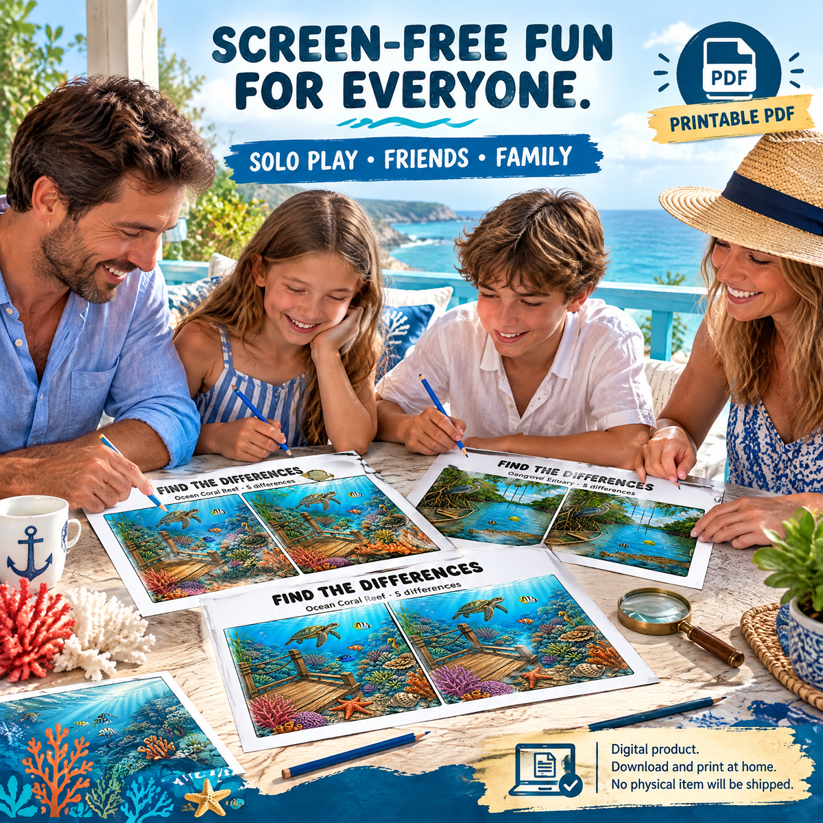 Find the Differences: Ocean Adventures – 20 Pages Printable PDF Activity Book