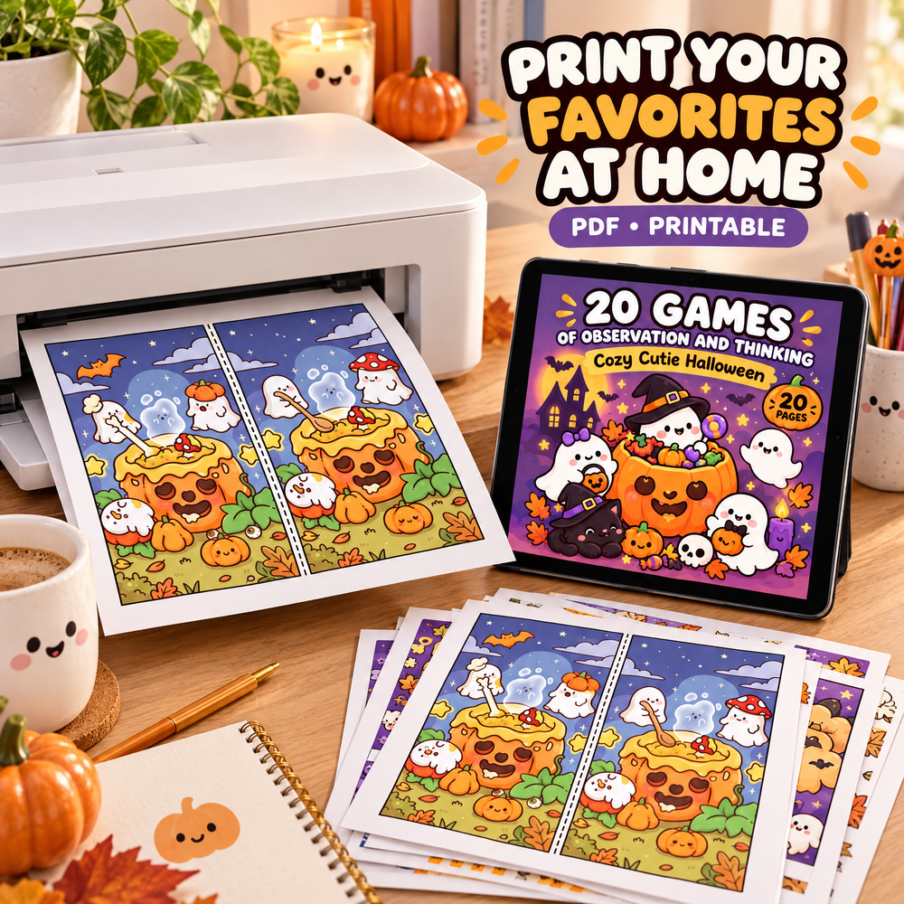 20 Games of Observation and Thinking  - Cozy Cutie Halloween Puzzles to Print and Play