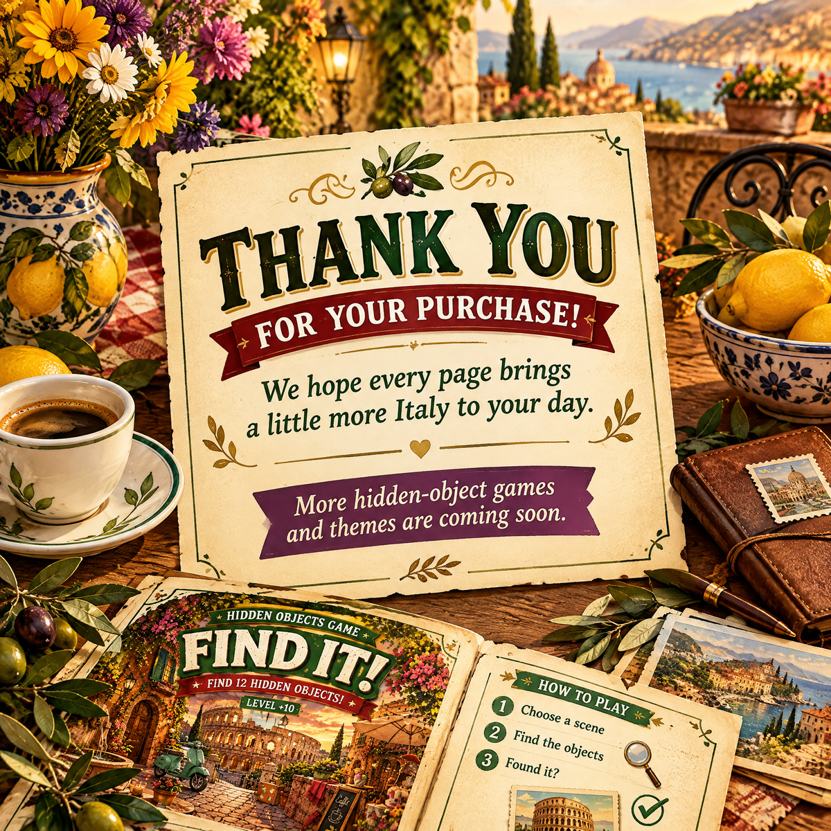 Dreamy Rome Italy – Find 12 Hidden Objects Activity Book