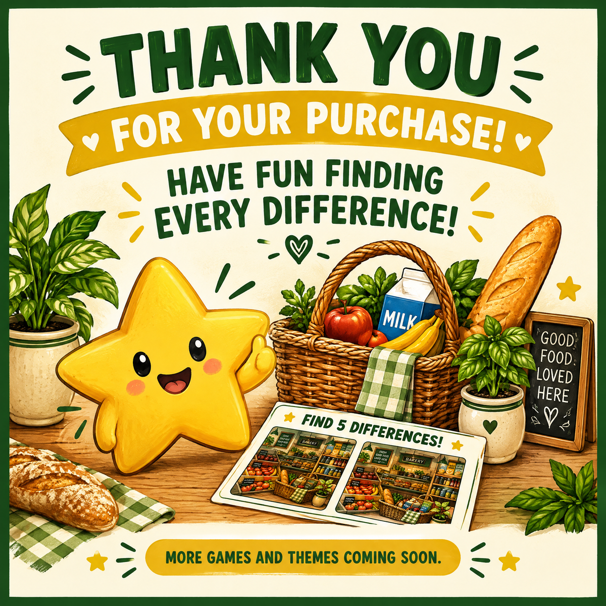 Find the Differences: Cozy Supermarket – Printable PDF Activity Book