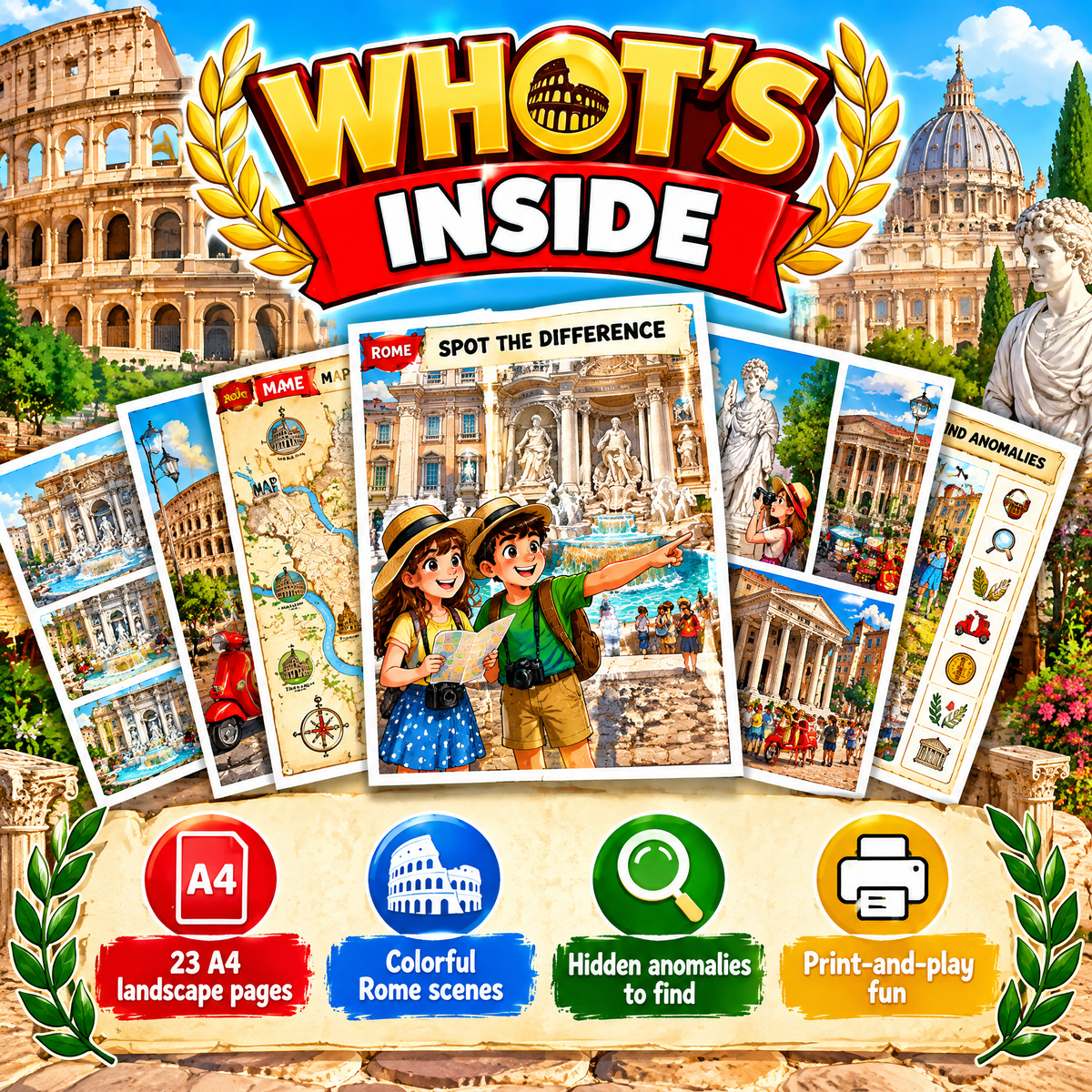Explore Rome while searching for hidden anomalies - Printable PDF Activity Book