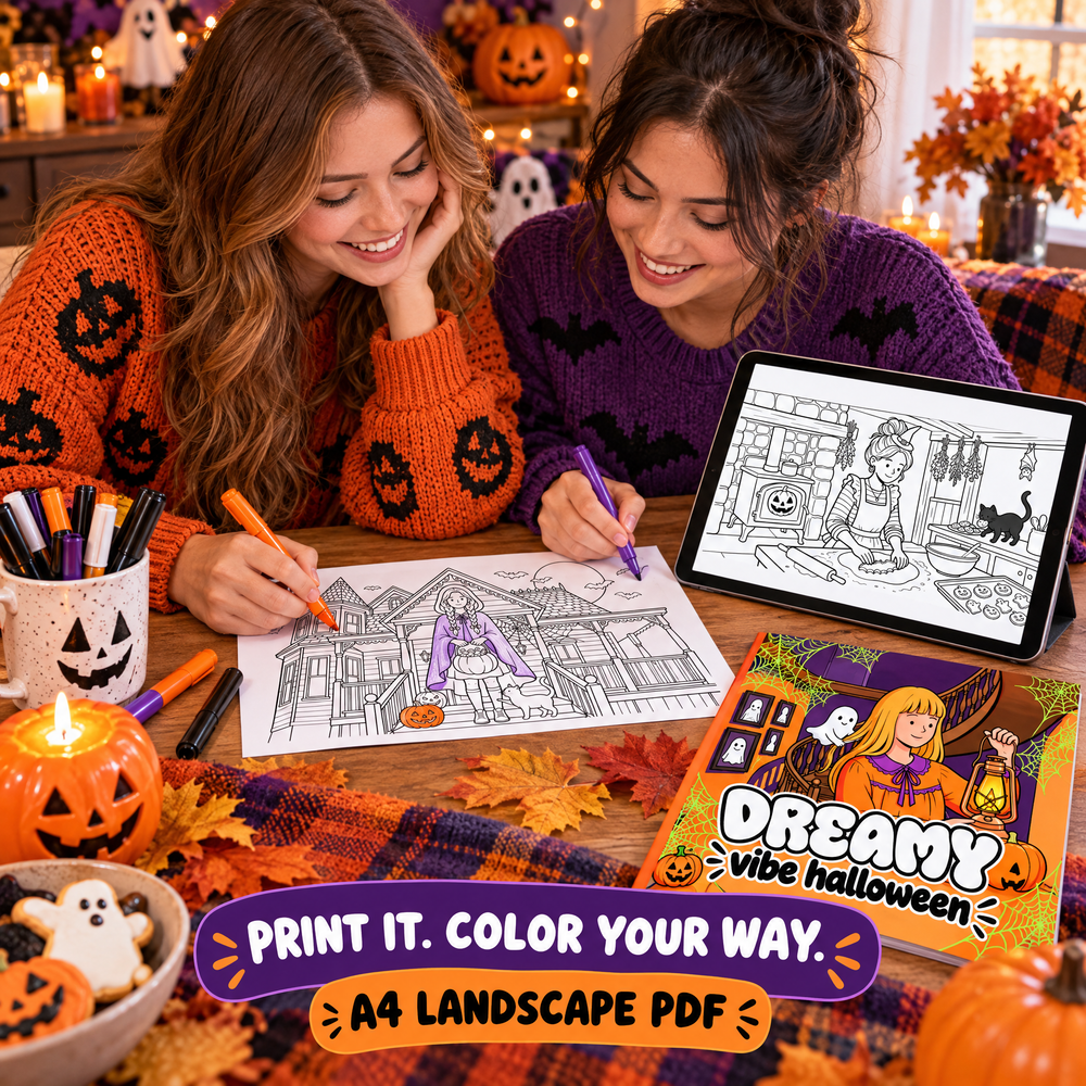 Dreamy Vibe Halloween Coloring Book PDF  Cozy Spooky Fun for Every Coloring Lover!