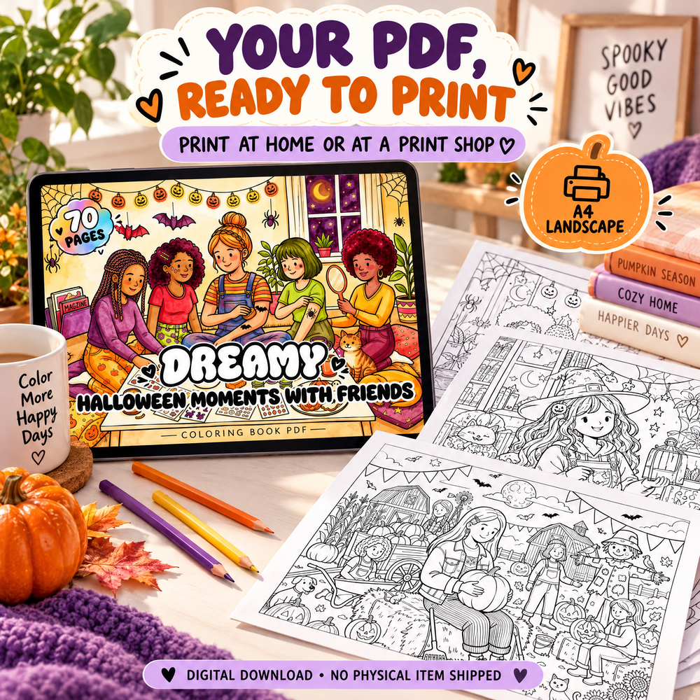 Dreamy Halloween Moments with Friends  A Coloring Book for Spooky Days and Cozy Nights