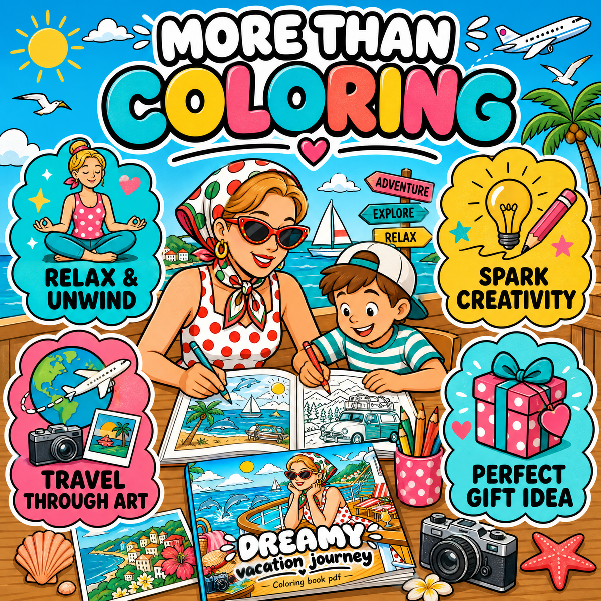 Dreamy Vacation Journey 65 Pages Coloring Book Printable PDF.pdf