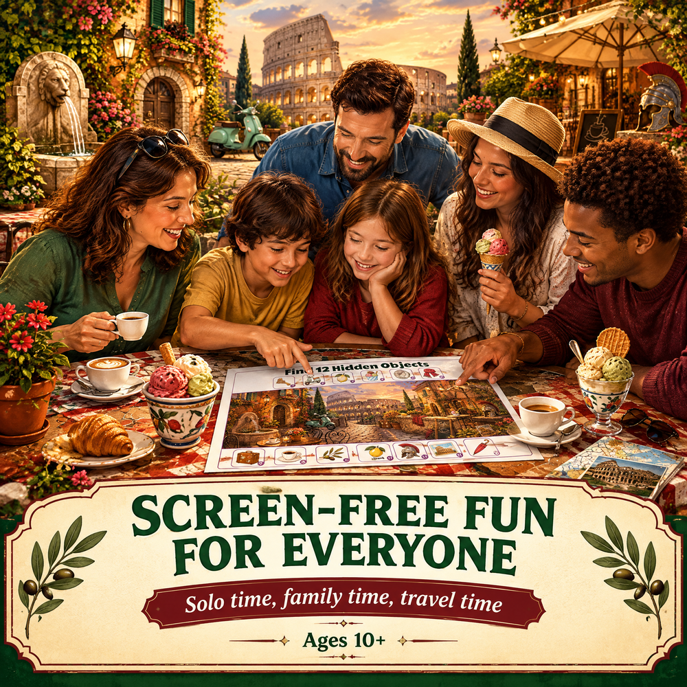 Dreamy Rome Italy – Find 12 Hidden Objects Activity Book