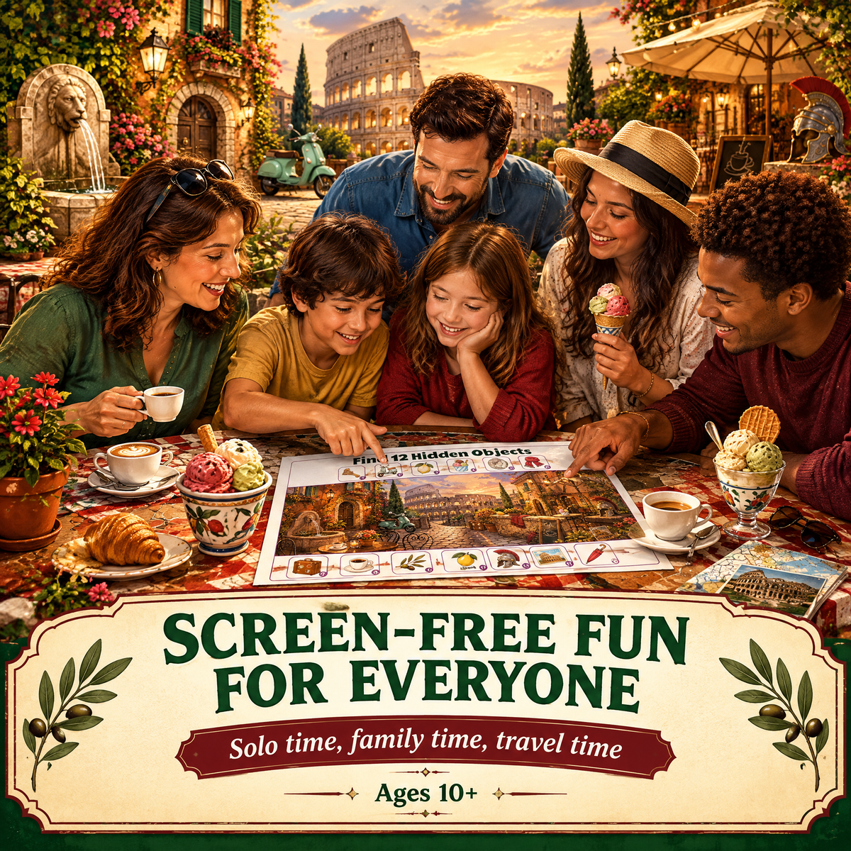 Dreamy Rome Italy – Find 12 Hidden Objects Activity Book