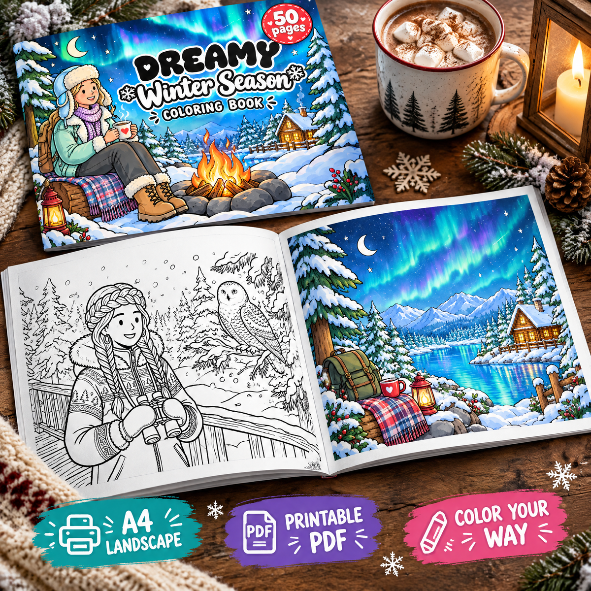 Dreamy Winter Season Coloring Book – 50 Printable Cozy Winter Pages