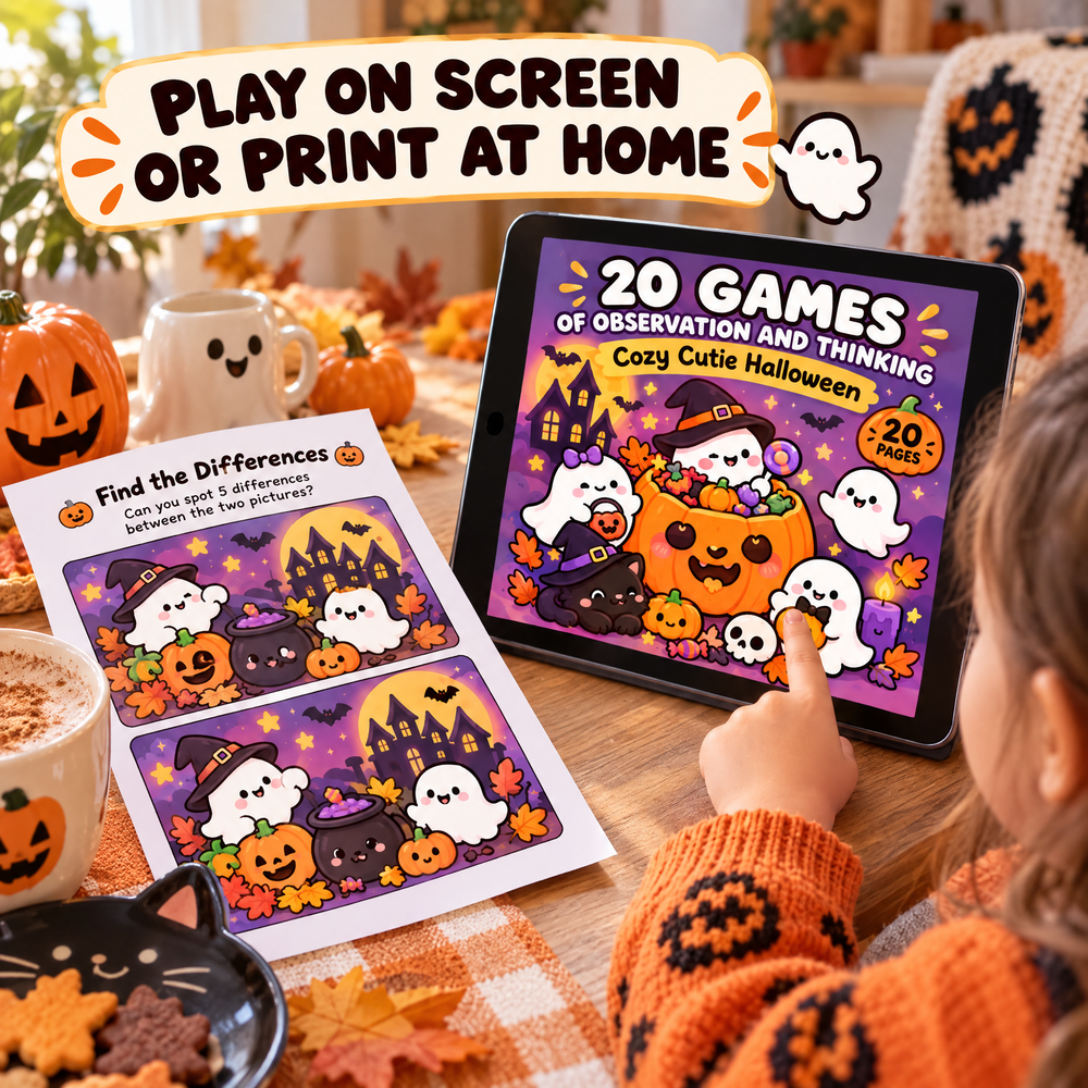 20 Games of Observation and Thinking  - Cozy Cutie Halloween Puzzles to Print and Play