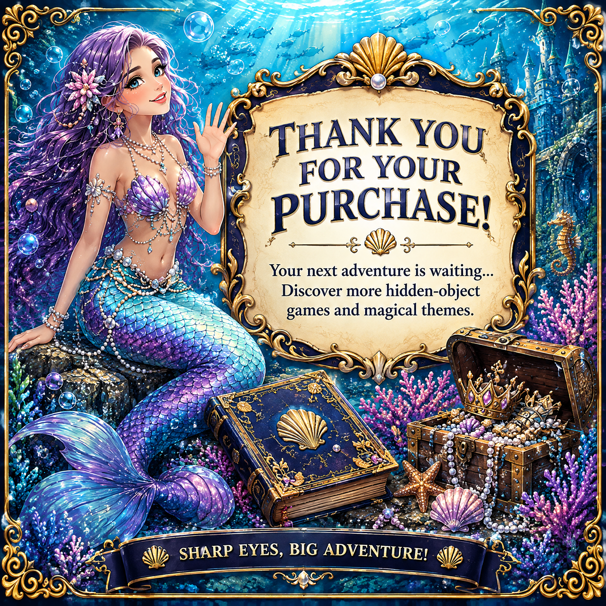 Dreamy Mermaid Hidden Objects – Challenge Edition Activity Book