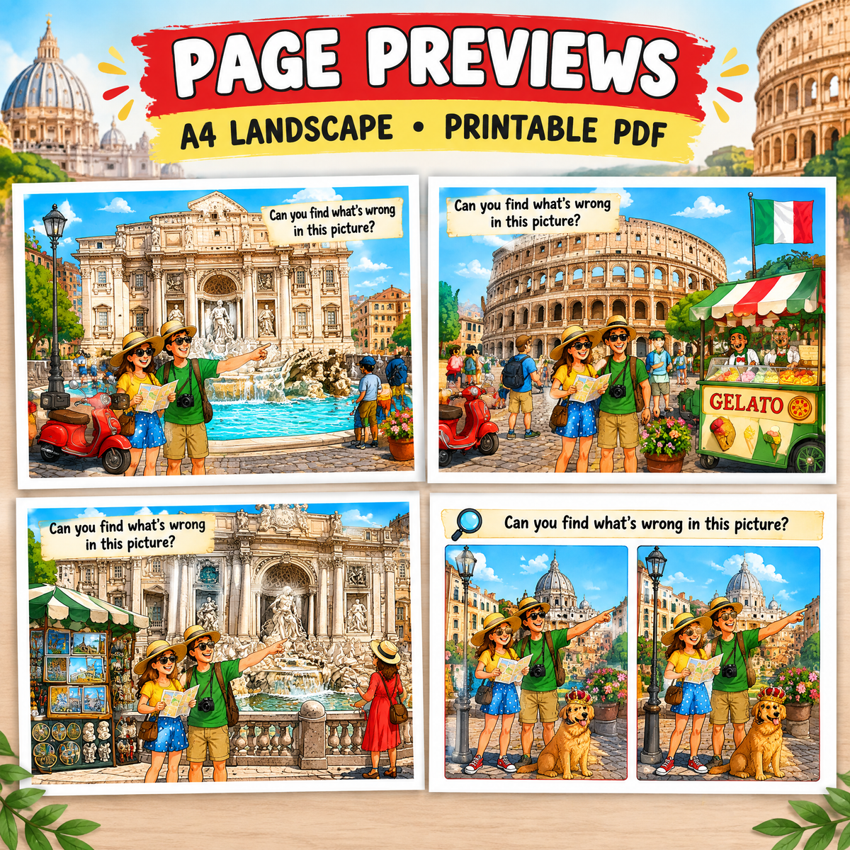 Explore Rome while searching for hidden anomalies - Printable PDF Activity Book