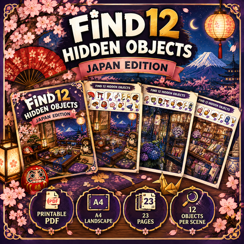 Find 12 Hidden Objects – Japan Edition Puzzle Book