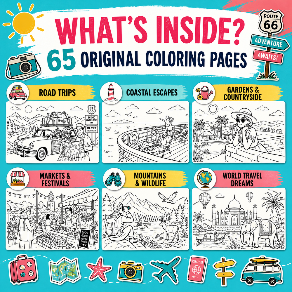 Dreamy Vacation Journey 65 Pages Coloring Book Printable PDF.pdf