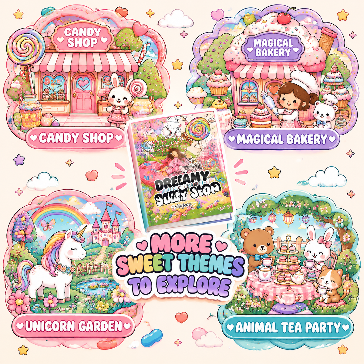 Dreamy Candy Shop Coloring Book + 47 Fun Games – Printable PDF Activity Boo