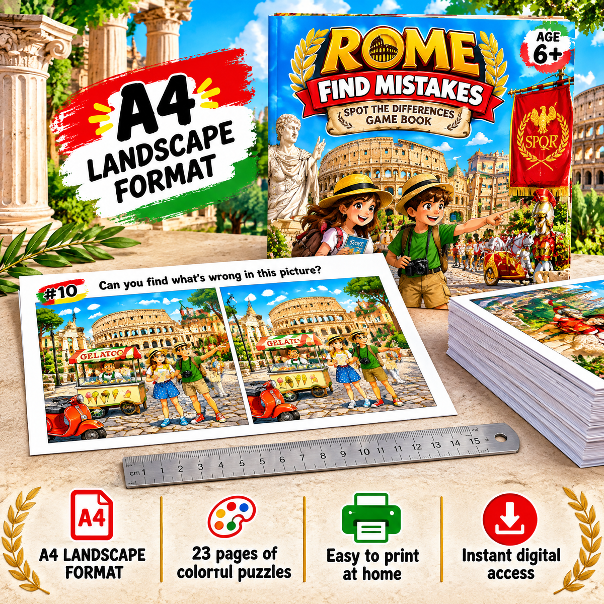 Explore Rome while searching for hidden anomalies - Printable PDF Activity Book