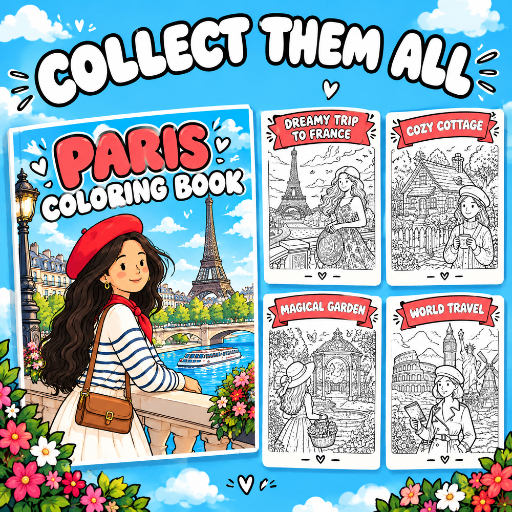 Dreamy Trip to France: Paris Coloring Book for Kids &amp; Teens | 50+ Pages