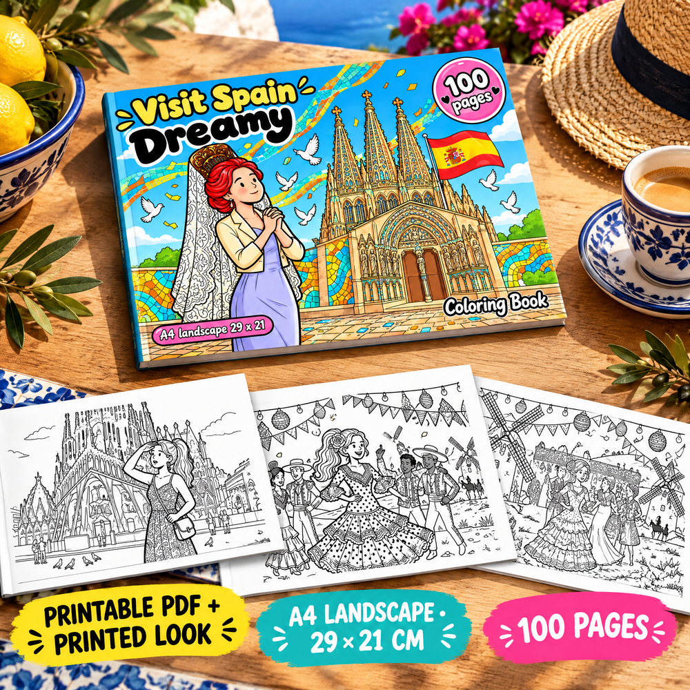 Visit Spain Dreamy – Colorful Spain Travel Coloring Book