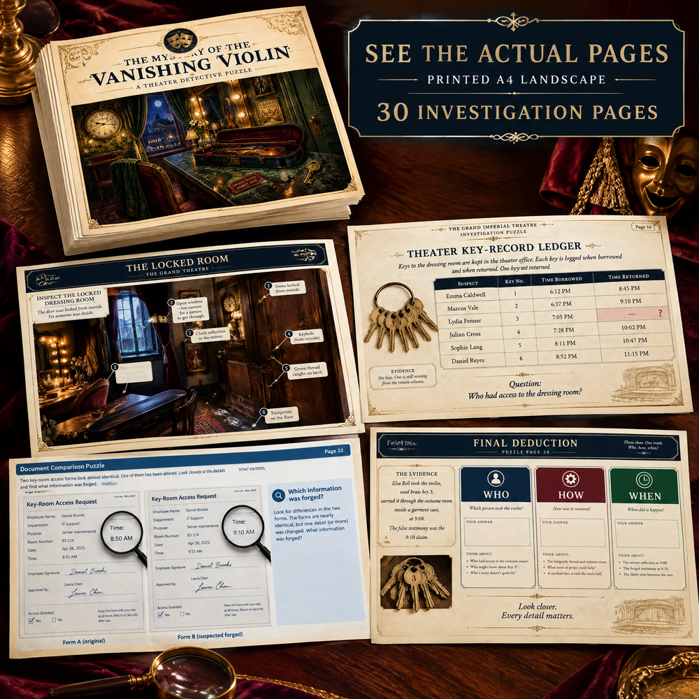 The Mystery of the Vanishing Violin — Printable Detective Puzzle Book