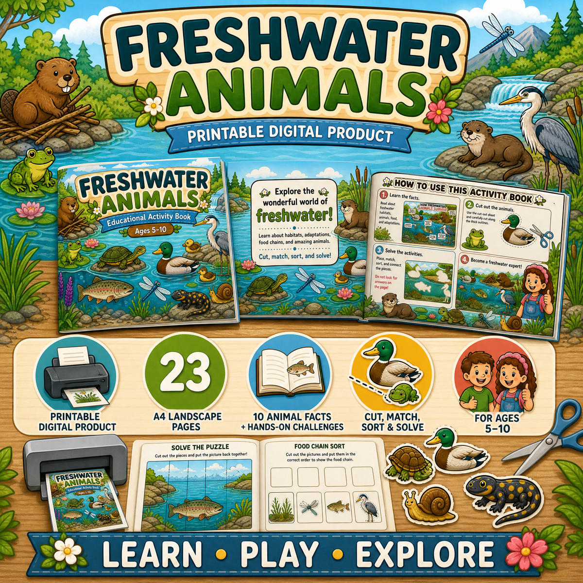 Freshwater Animals Educational Activity Book PDF
