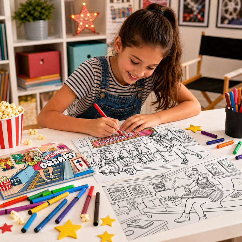 Dreamy Cat at Cinema: 50+ Cute Cinema Coloring Book for Kids - real life photo 3