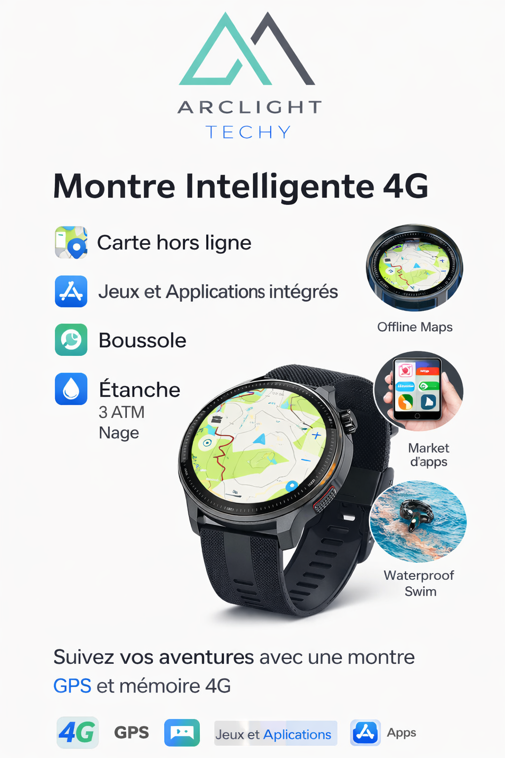 4G GPS Smart Watch – Waterproof with Offline Maps & App Store